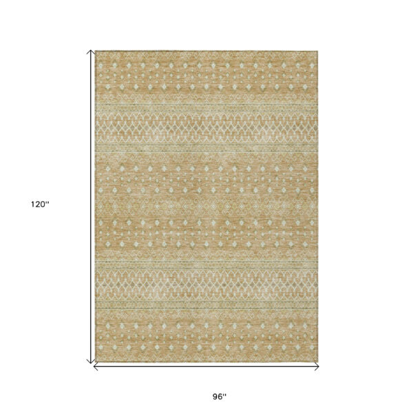 8' X 10' Copper Ivory And Olive Green Tribal Washable Indoor Outdoor Area Rug