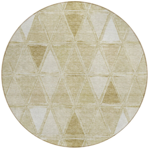 8' Khaki Beige And Tan Round Geometric Washable Indoor Outdoor Area Rug