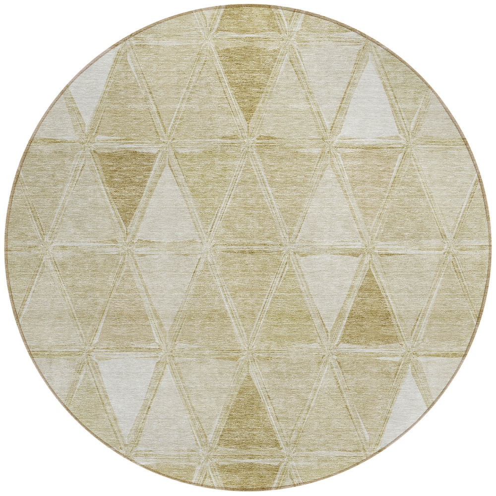 8' Khaki Beige And Tan Round Geometric Washable Indoor Outdoor Area Rug