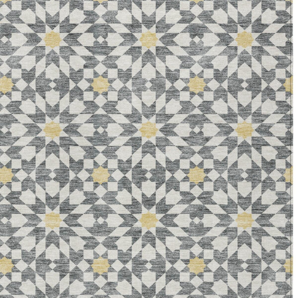 10' X 14' Gray Ivory And Gold Floral Medallion Washable Indoor Outdoor Area Rug