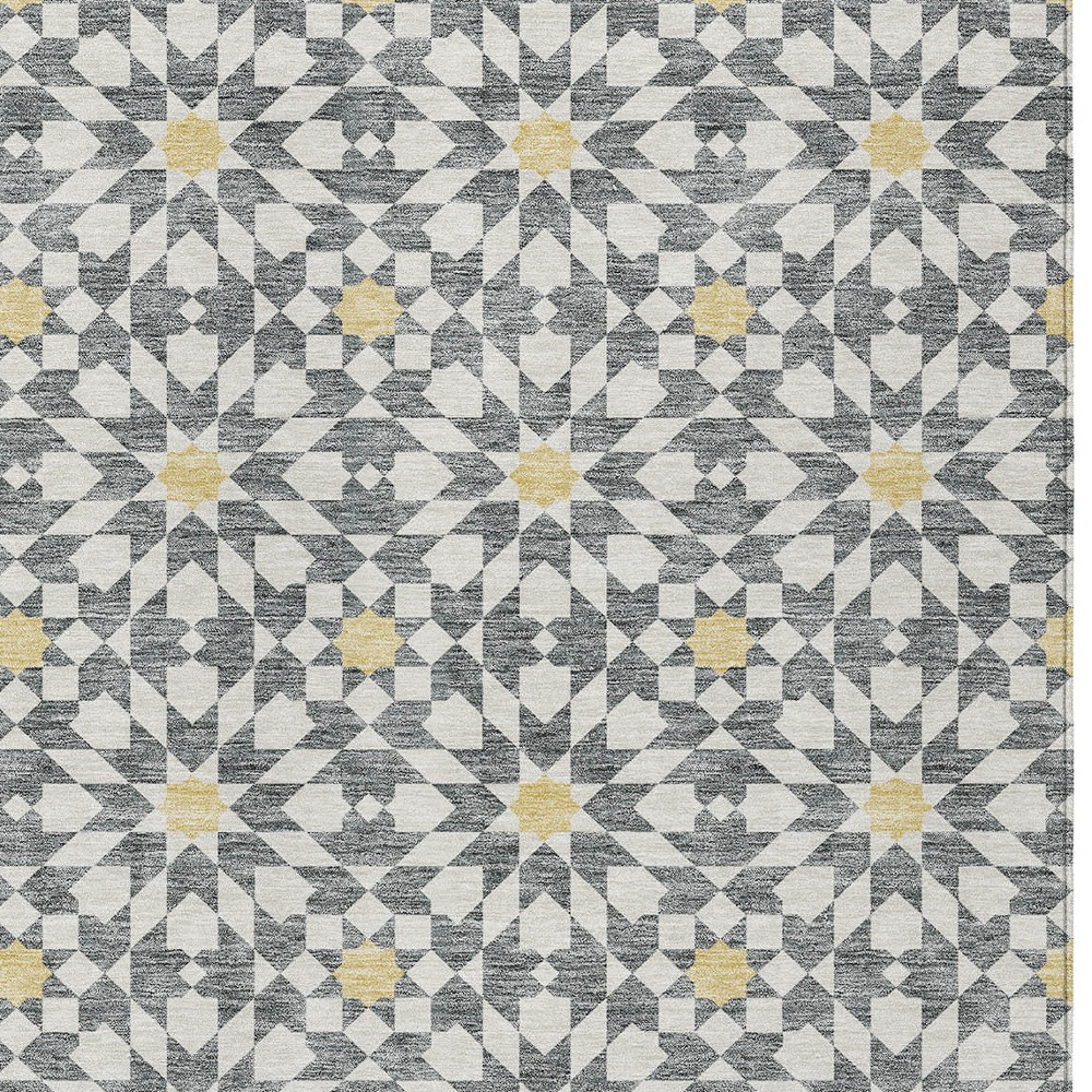 10' X 14' Gray Ivory And Gold Floral Medallion Washable Indoor Outdoor Area Rug