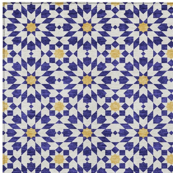 3' X 5' Navy Blue And Ivory Floral Medallion Washable Indoor Outdoor Area Rug