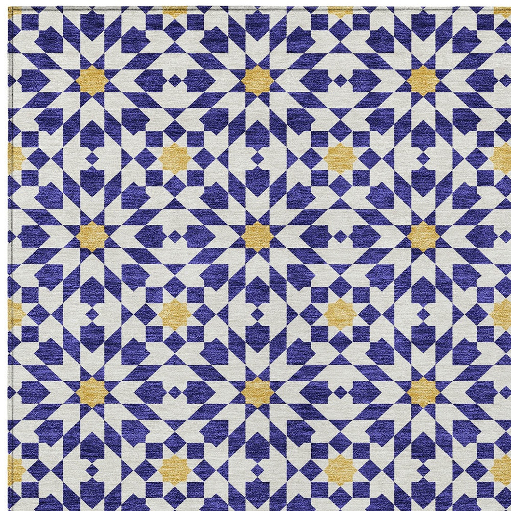 3' X 5' Navy Blue And Ivory Floral Medallion Washable Indoor Outdoor Area Rug