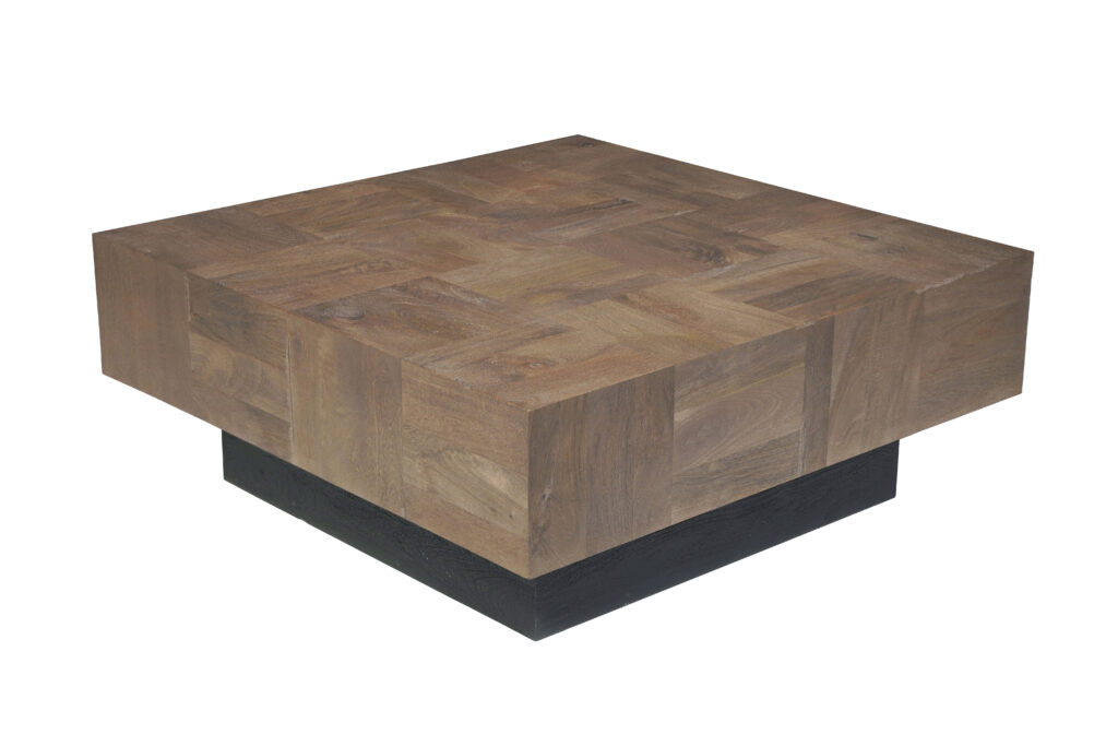40" Dark Brown And Black Solid Wood Square Coffee Table