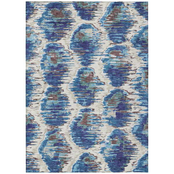 8' X 10' Denim Blue And Sky Blue Abstract Washable Indoor Outdoor Area Rug