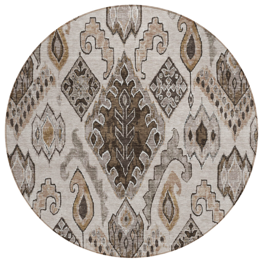 8' Brown And Beige Round Moroccan Washable Indoor Outdoor Area Rug