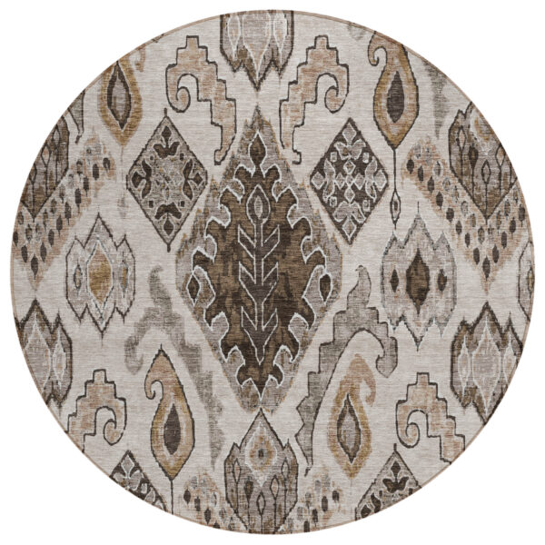8' Brown And Beige Round Moroccan Washable Indoor Outdoor Area Rug