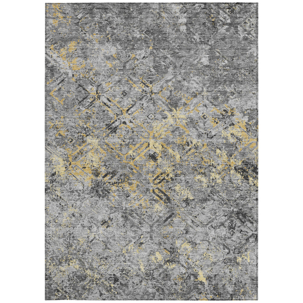 8' X 10' Gray Silver And Charcoal Geometric Washable Indoor Outdoor Area Rug