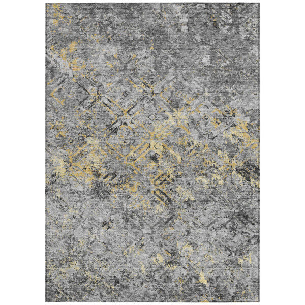 8' X 10' Gray Silver And Charcoal Geometric Washable Indoor Outdoor Area Rug