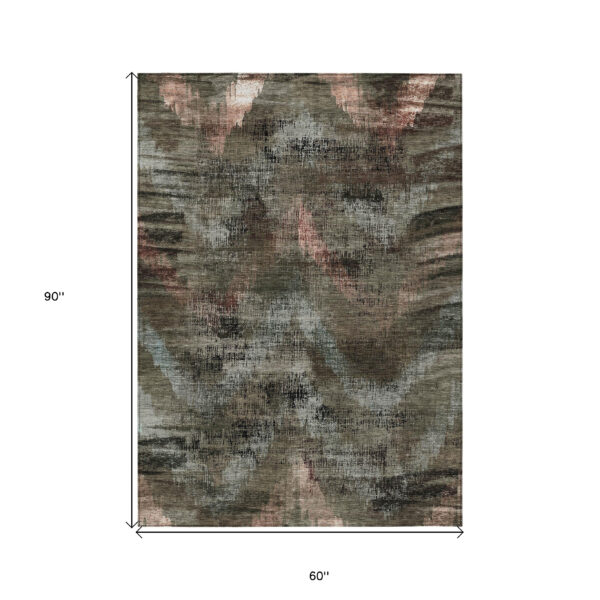 5' X 8' Brown Taupe And Salmon Abstract Washable Indoor Outdoor Area Rug