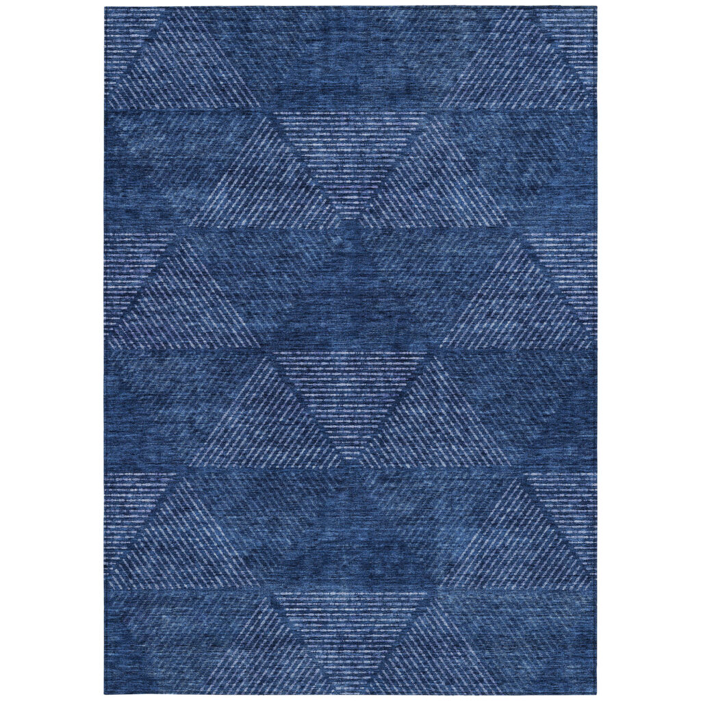 9' X 12' Navy Blue And Sky Blue Geometric Washable Indoor Outdoor Area Rug