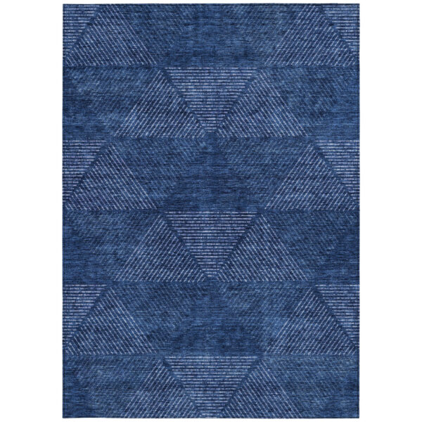 9' X 12' Navy Blue And Sky Blue Geometric Washable Indoor Outdoor Area Rug