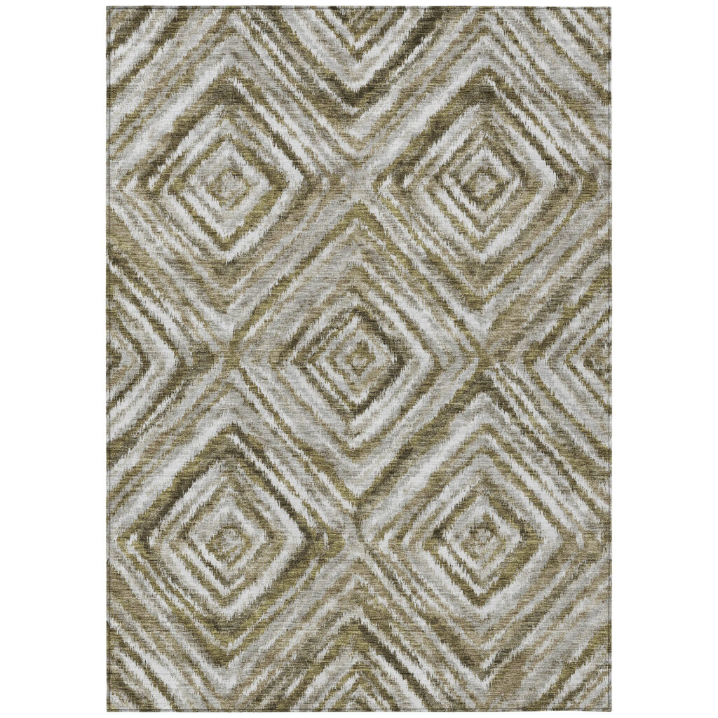 5' X 8' Brown Beige And Ivory Geometric Washable Indoor Outdoor Area Rug