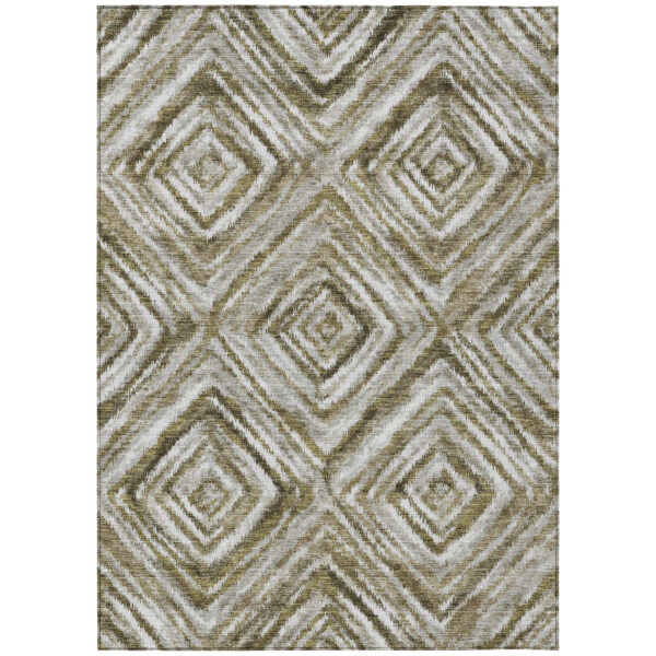 5' X 8' Brown Beige And Ivory Geometric Washable Indoor Outdoor Area Rug