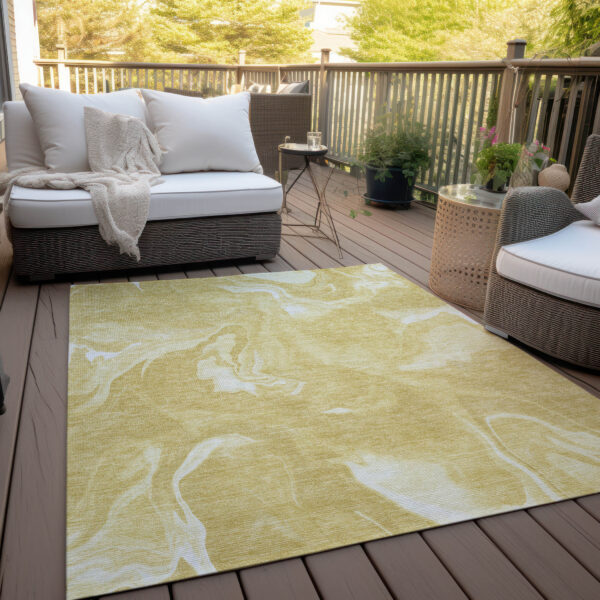 10' X 14' Gold Wheat And Ivory Abstract Washable Indoor Outdoor Area Rug