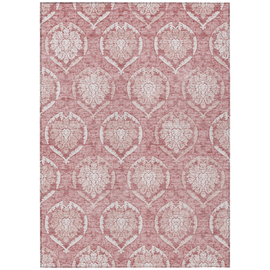 5' X 8' Pink Blush And Ivory Medallion Washable Indoor Outdoor Area Rug