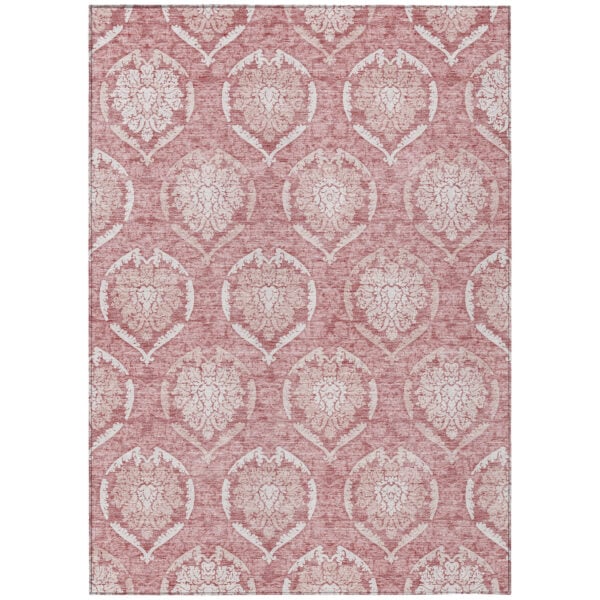 5' X 8' Pink Blush And Ivory Medallion Washable Indoor Outdoor Area Rug