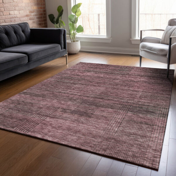 9' X 12' Merlot And Gray Striped Washable Indoor Outdoor Area Rug