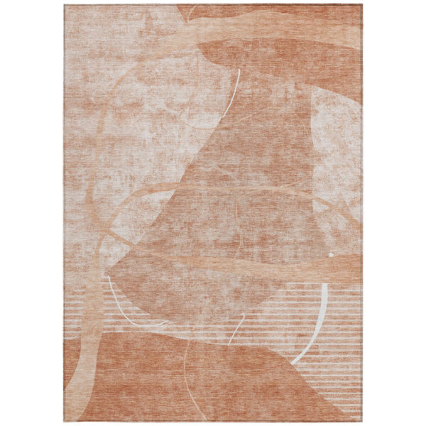 3' X 5' Salmon Copper And Ivory Abstract Washable Indoor Outdoor Area Rug
