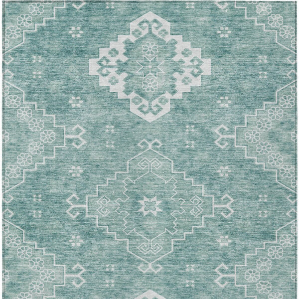 10' X 14' Aqua Teal Blue And Ivory Medallion Washable Indoor Outdoor Area Rug