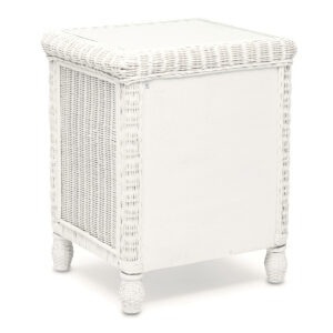 26" White Wicker And Glass Two Drawer Nightstand