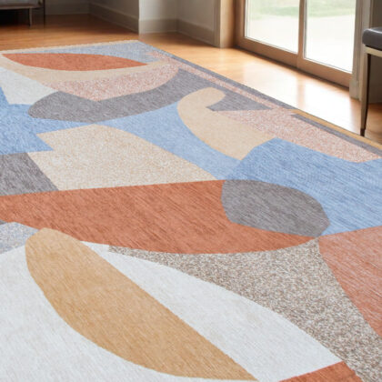 5' x 7' Blue and Gray Abstract Non Skid Area Rug