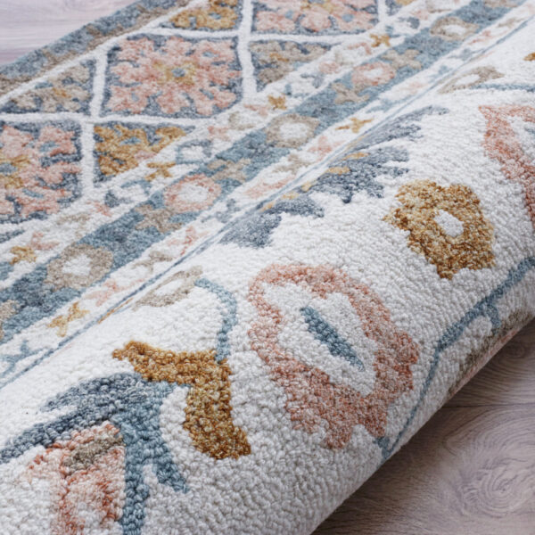 9' x 12' Blue and Ivory Wool Floral Hand Tufted Area Rug