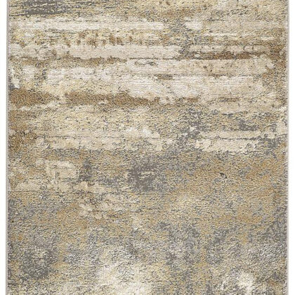 8' Gold and Ivory Abstract Power Loom Runner Rug