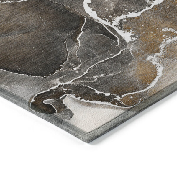 3' X 5' Brown and Gray Abstract Washable Non Skid Indoor Outdoor Area Rug