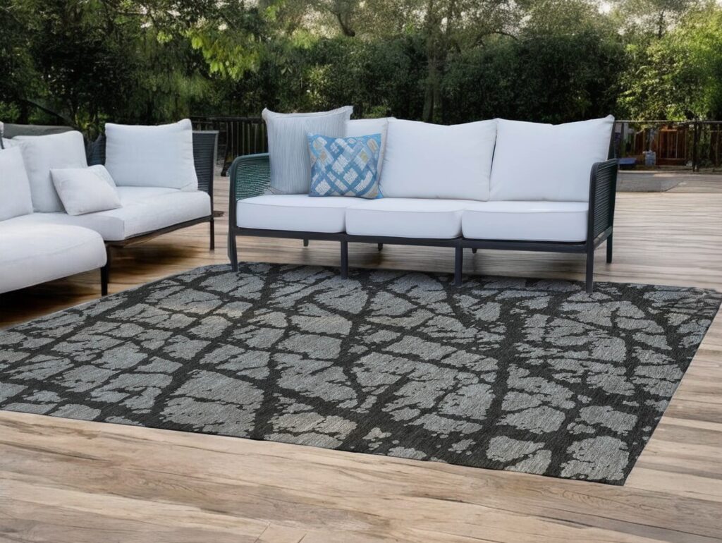 10' X 14' Gray and Black Abstract Washable Non Skid Indoor Outdoor Area Rug