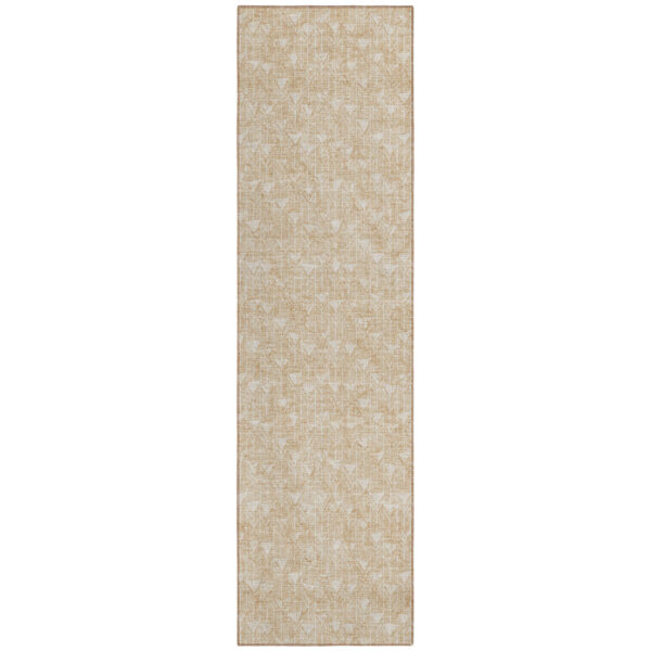 2' X 8' Beige Geometric Washable Indoor Outdoor Runner Rug