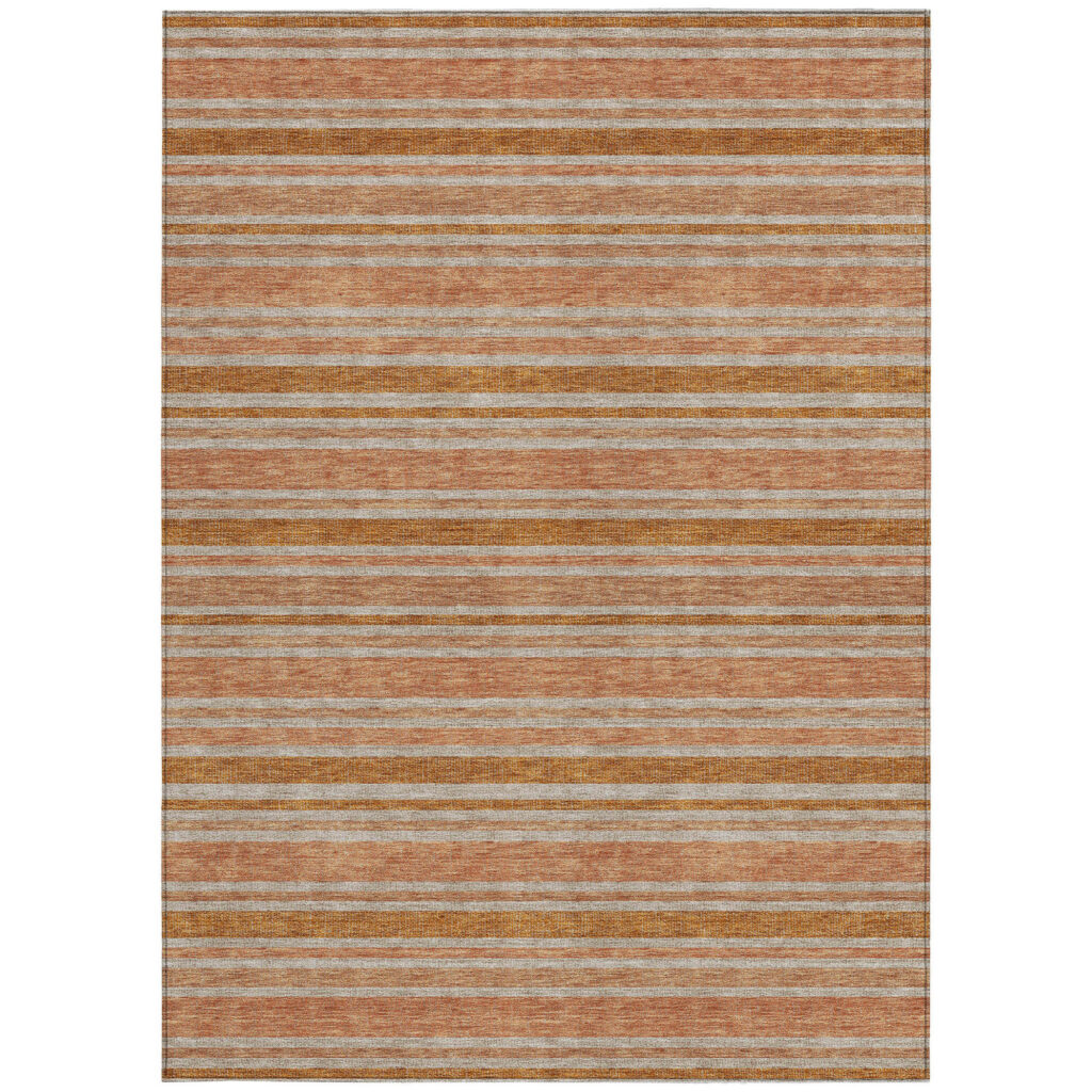 10' X 14' Beige and Orange Striped Washable Non Skid Indoor Outdoor Area Rug