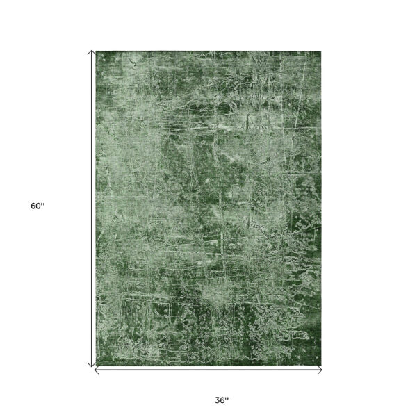 3' X 5' Emerald Abstract Washable Non Skid Indoor Outdoor Area Rug