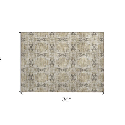 2' X 3' Beige and Gray Floral Medallion Washable Non Skid Indoor Outdoor Area Rug
