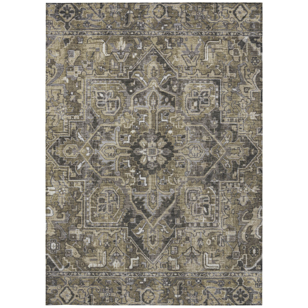 9' X 12' Taupe and Dark Taupe Oriental Washable Non Skid Indoor Outdoor Area Rug