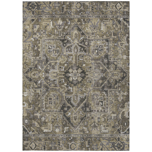 9' X 12' Taupe and Dark Taupe Oriental Washable Non Skid Indoor Outdoor Area Rug