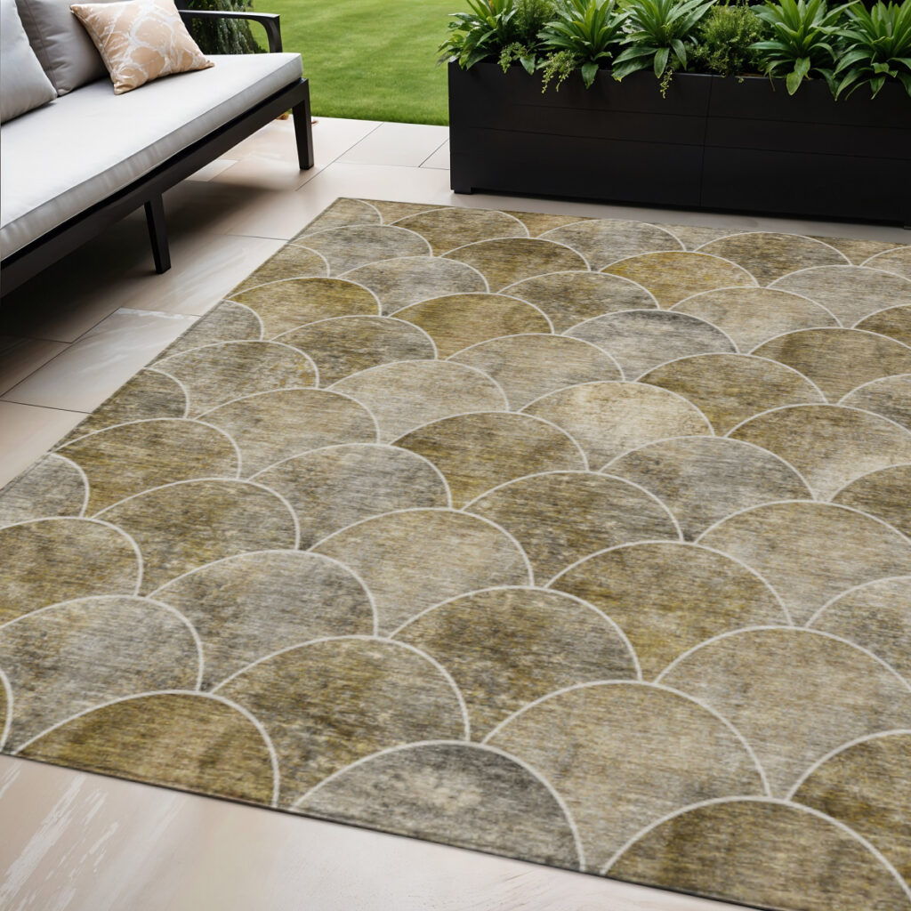 5' X 8' Taupe Beige And Gray Abstract Washable Indoor Outdoor Area Rug