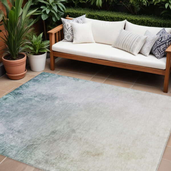 9' X 12' Navy Blue And Denim Blue Ombre Washable Indoor Outdoor Area Rug