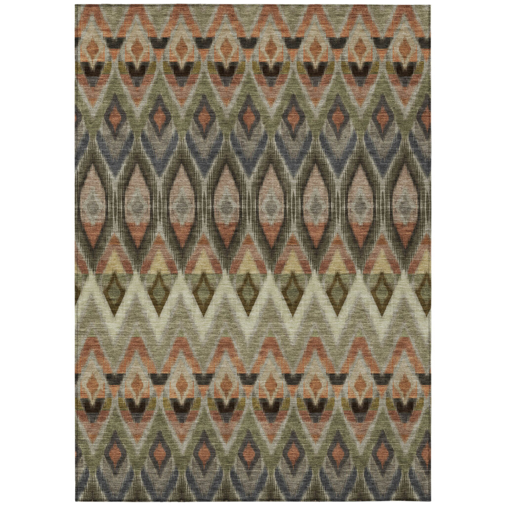 9' X 12' Taupe Olive Green And Beige Southwestern Washable Indoor Outdoor Area Rug