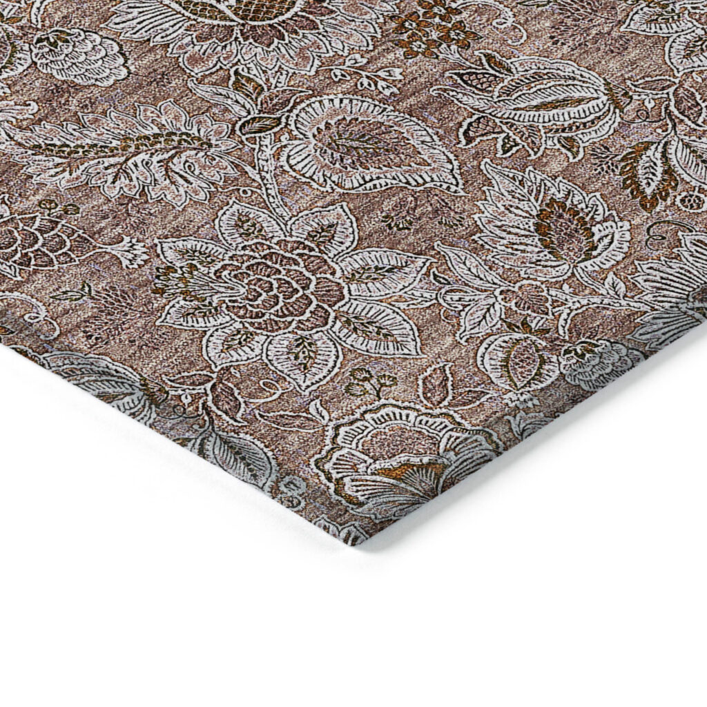 8' X 10' Copper Gray And Silver Floral Washable Indoor Outdoor Area Rug