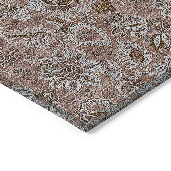 8' X 10' Copper Gray And Silver Floral Washable Indoor Outdoor Area Rug