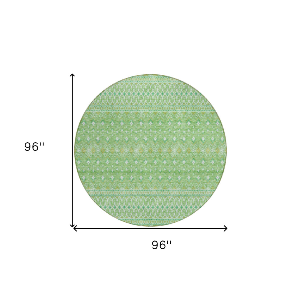 8' Green And Mint Green Round Tribal Washable Indoor Outdoor Area Rug