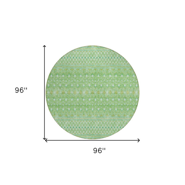 8' Green And Mint Green Round Tribal Washable Indoor Outdoor Area Rug