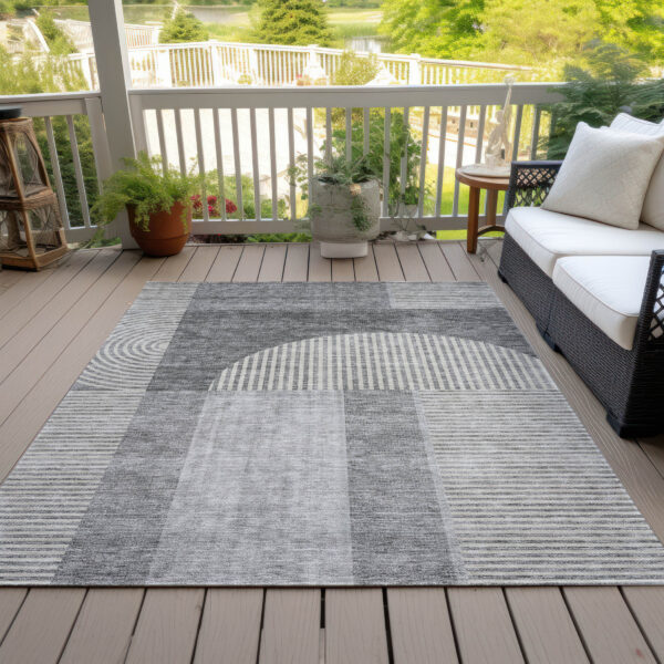 9' X 12' Gray Silver And Charcoal Geometric Washable Indoor Outdoor Area Rug