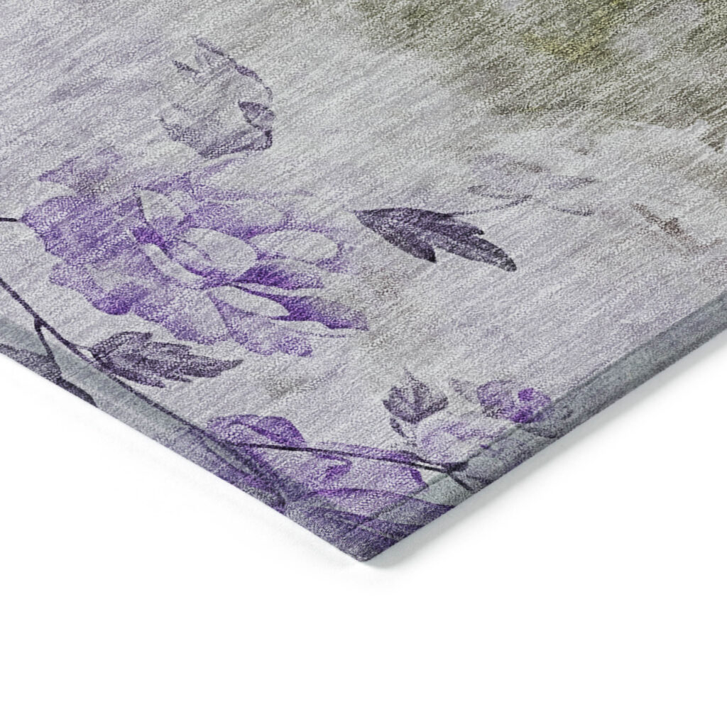 10' X 14' Purple Lavender And Artichoke Green Floral Washable Indoor Outdoor Area Rug