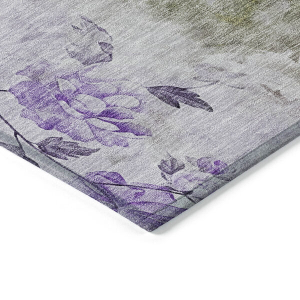 10' X 14' Purple Lavender And Artichoke Green Floral Washable Indoor Outdoor Area Rug