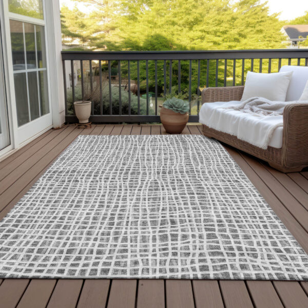 8' X 10' Gray Charcoal And Silver Striped Washable Indoor Outdoor Area Rug