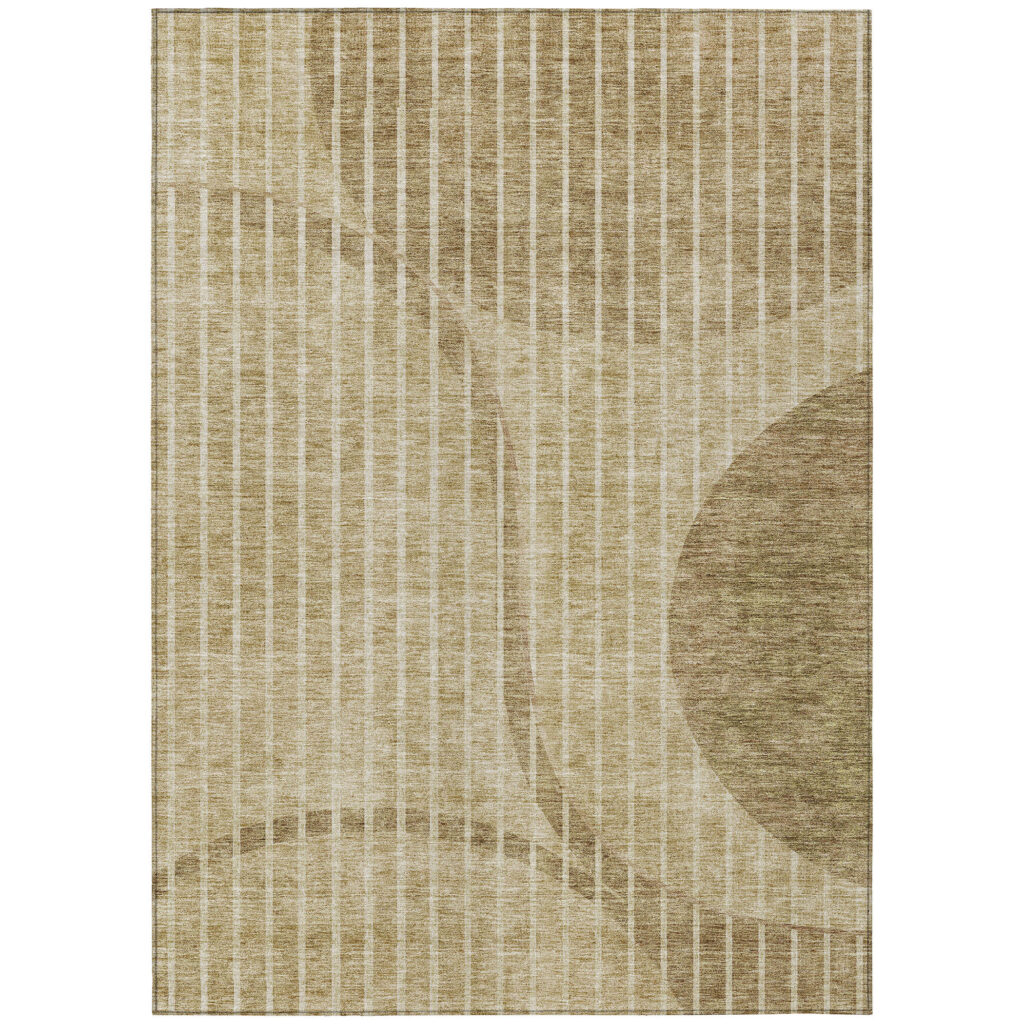 10' X 14' Brown Taupe And Ivory Striped Washable Indoor Outdoor Area Rug