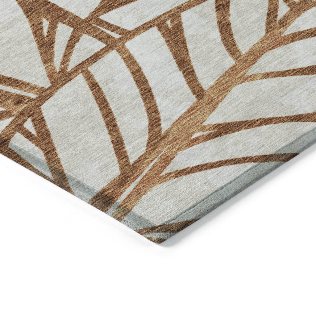 5' X 8' Orange Beige And Copper Floral Washable Indoor Outdoor Area Rug