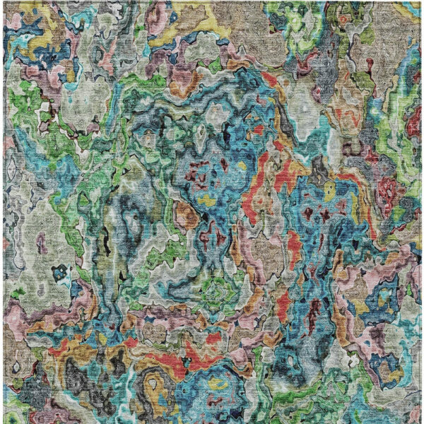 9' X 12' Orange And Teal Blue Abstract Washable Indoor Outdoor Area Rug
